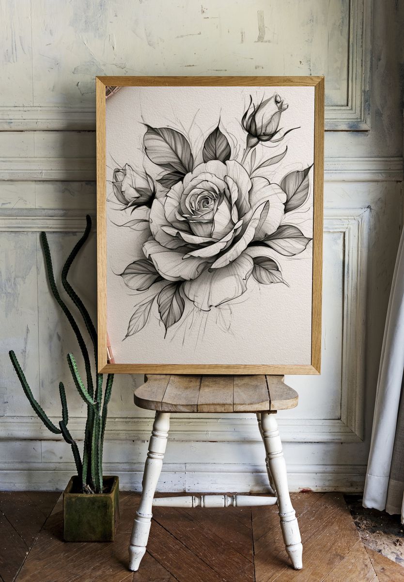 Rose Sketch Botanical Print. — room view 1