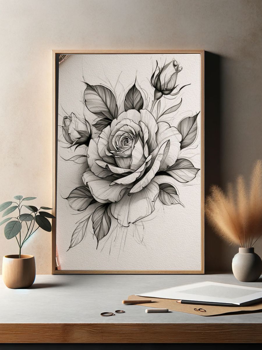 Rose Sketch Botanical Print. — room view 2