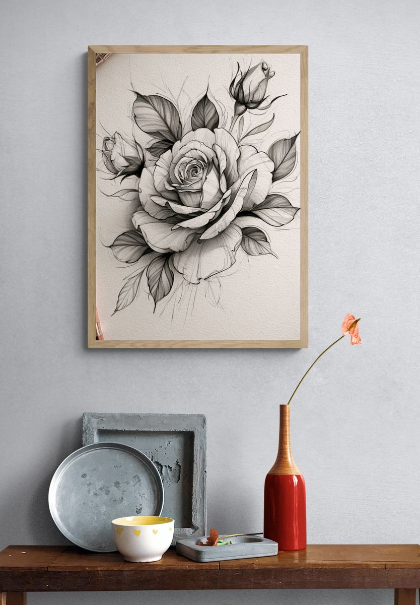 Rose Sketch Botanical Print. — room view 3