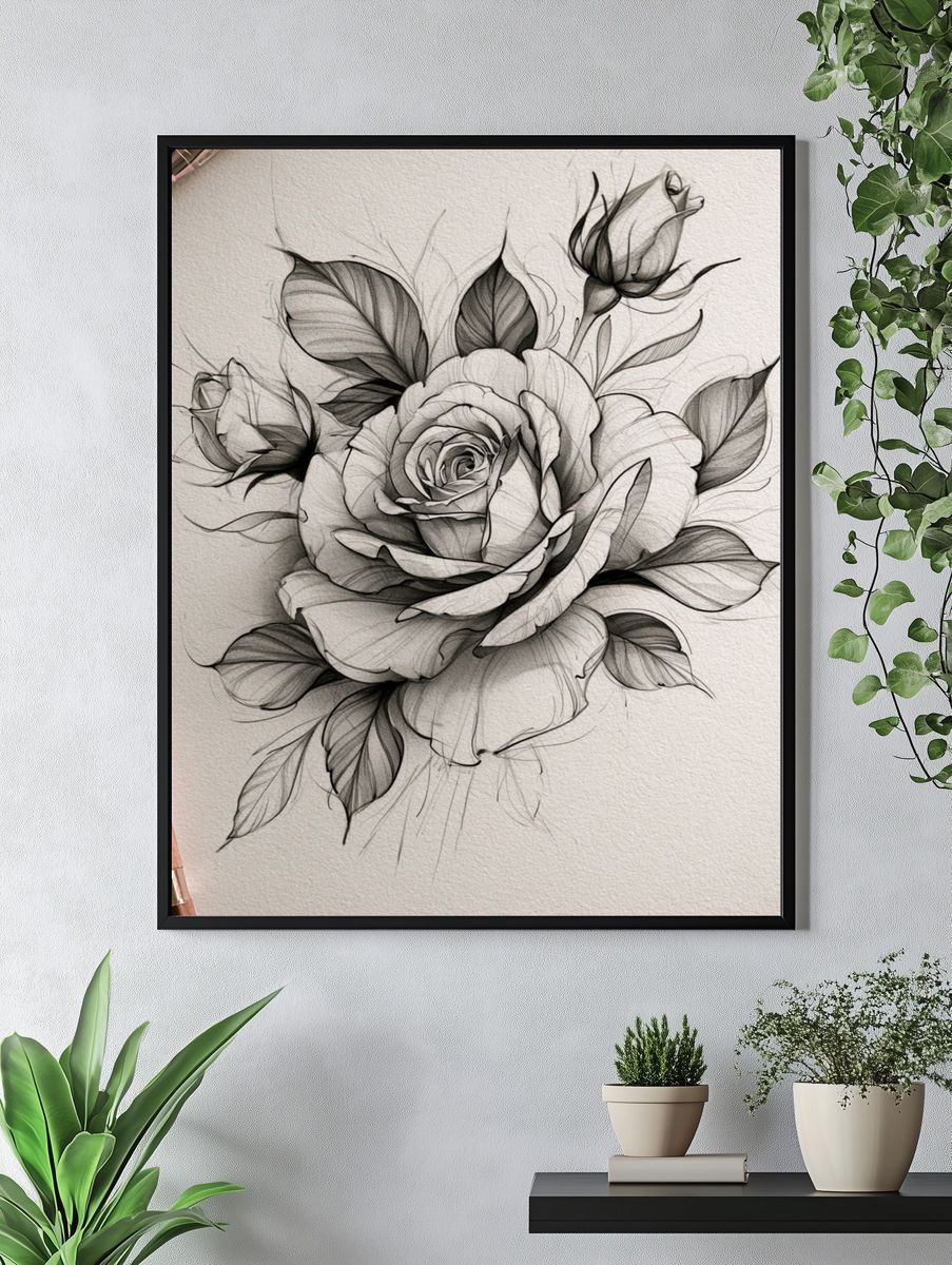 Rose Sketch Botanical Print. — room view 4