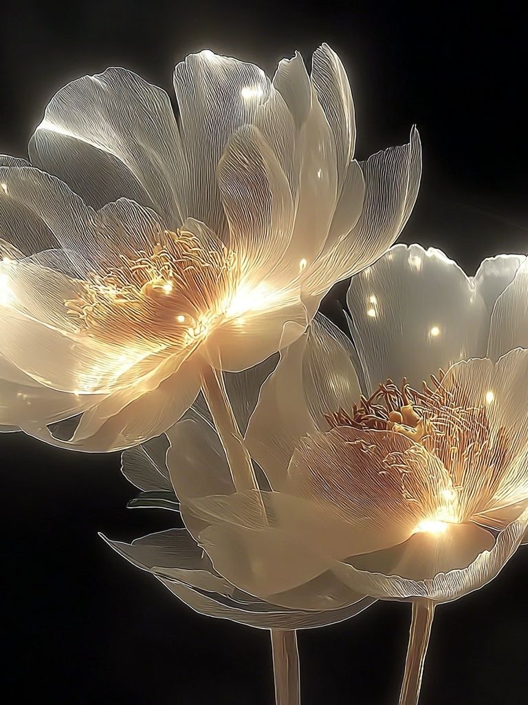 Glowing White Peonies Illustration Poster. poster — botanical art