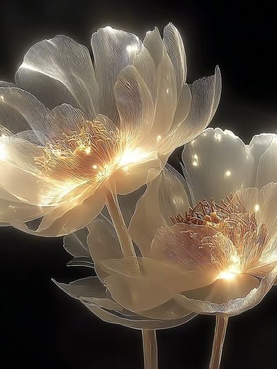 Glowing White Peonies Illustration Poster. poster