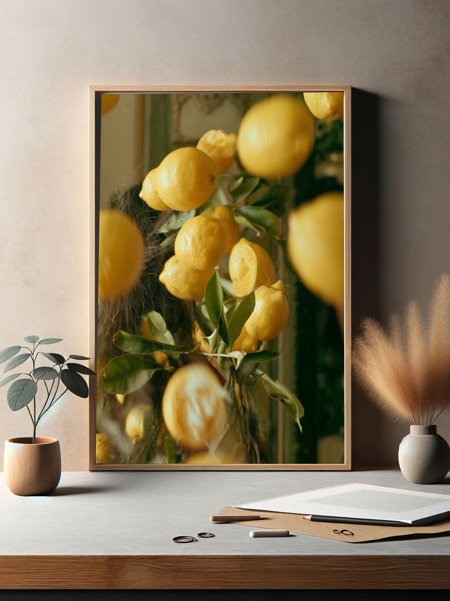 Lemon Branch Still Life Print. — room view 2