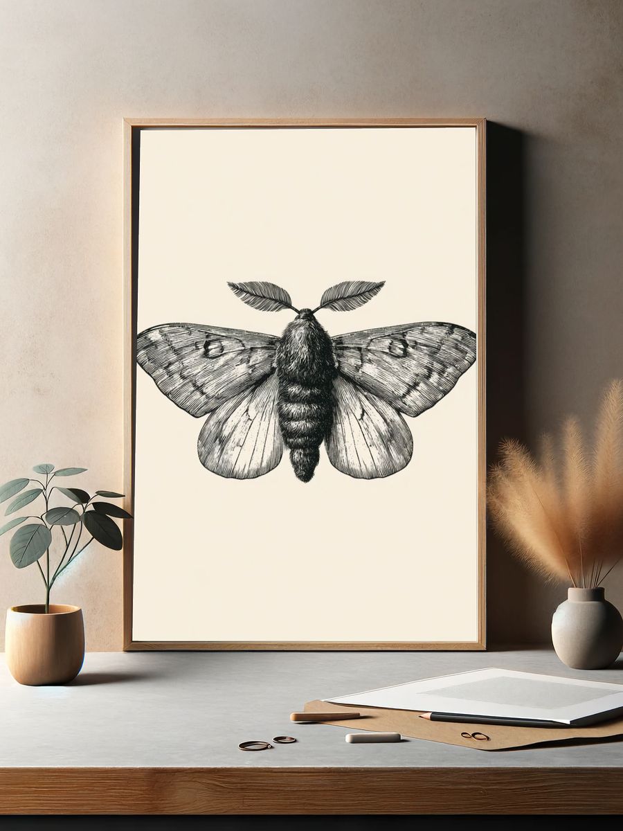 Moth Botanical Line Art Poster. — room view 2