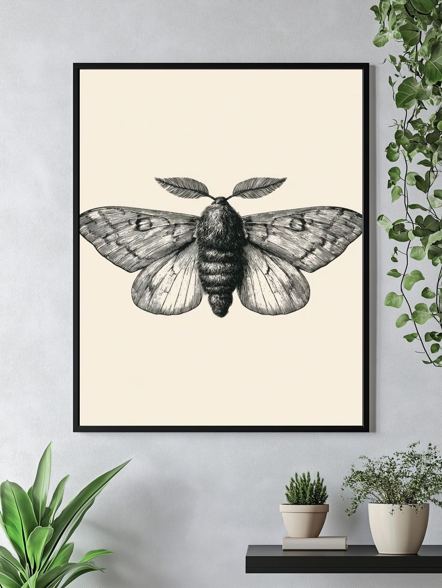 Moth Botanical Line Art Poster. — room view 4