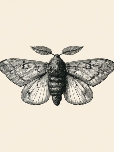 Moth Botanical Line Art Poster.