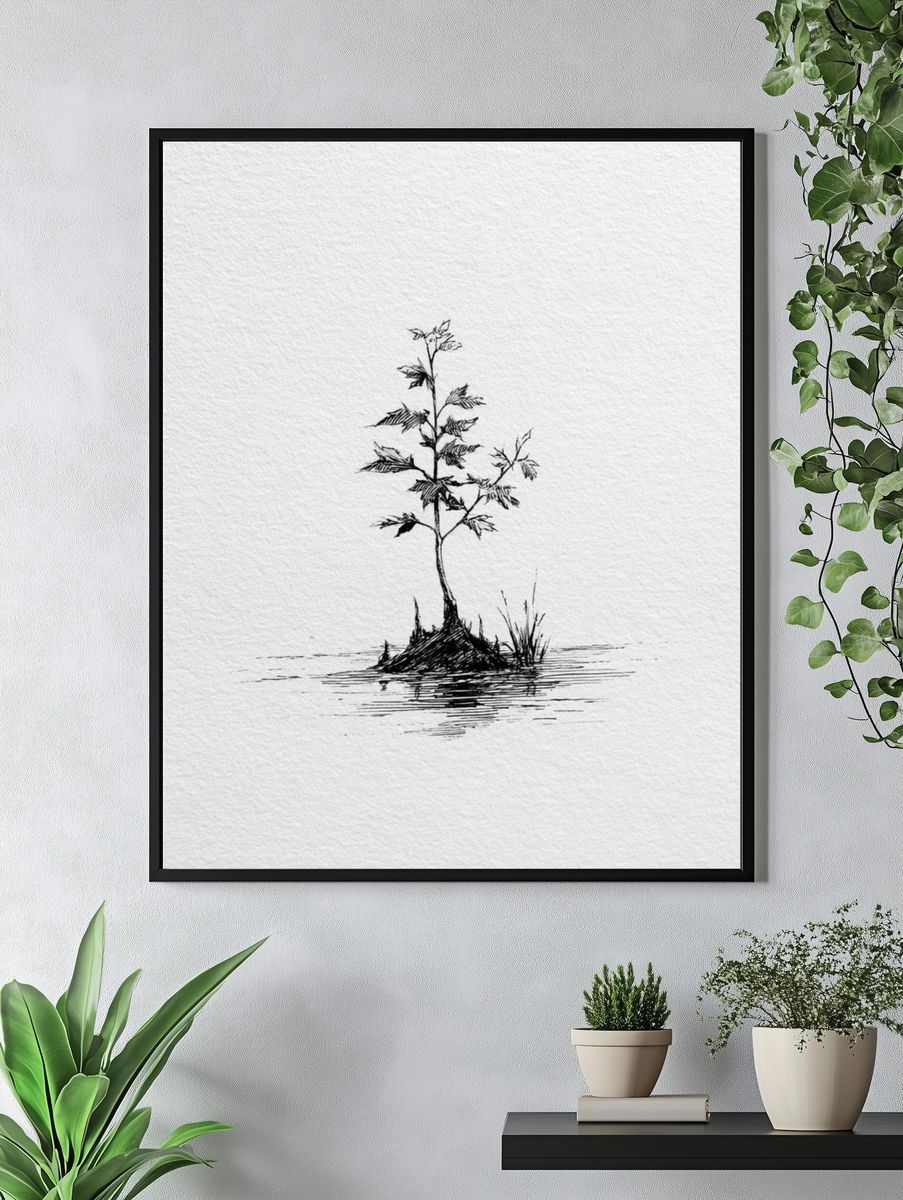 Solitary Sapling Ink Print. — room view 4