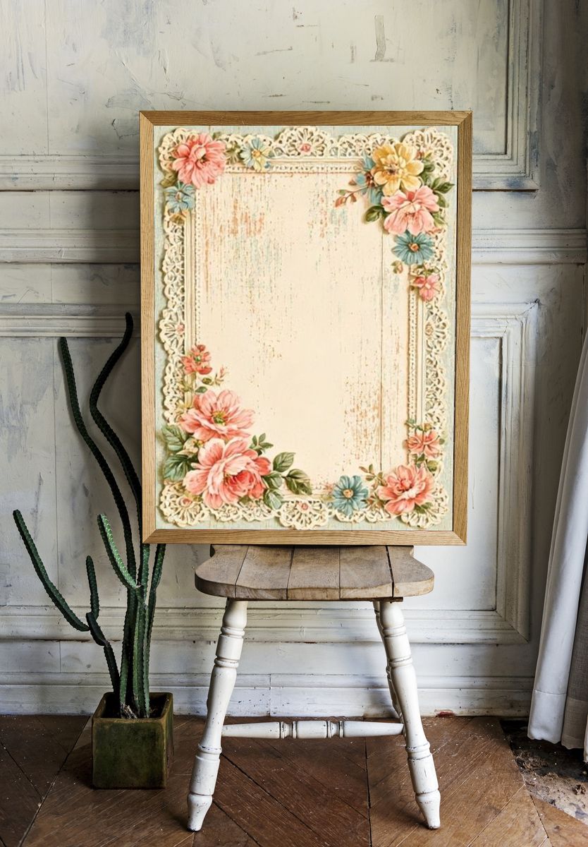 Vintage Floral Frame Poster. — room view 1