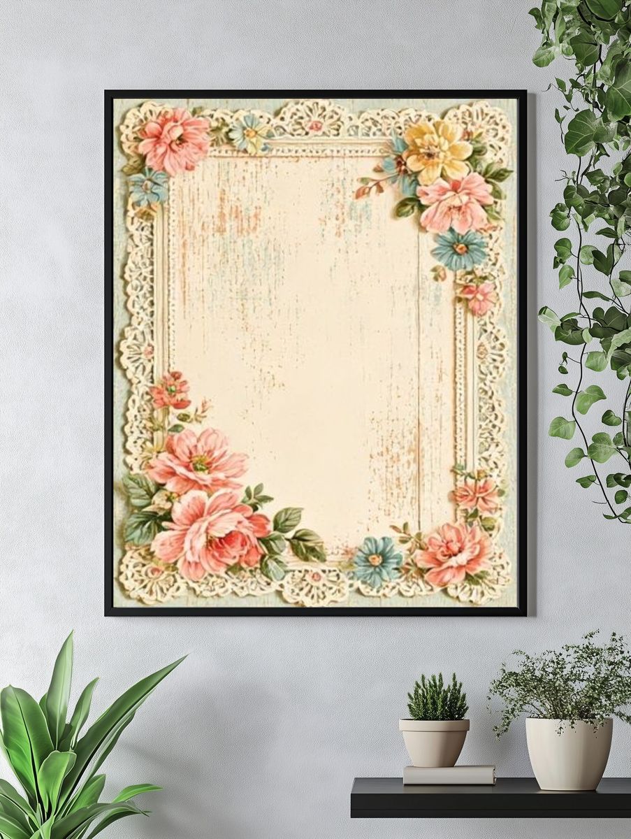Vintage Floral Frame Poster. — room view 4