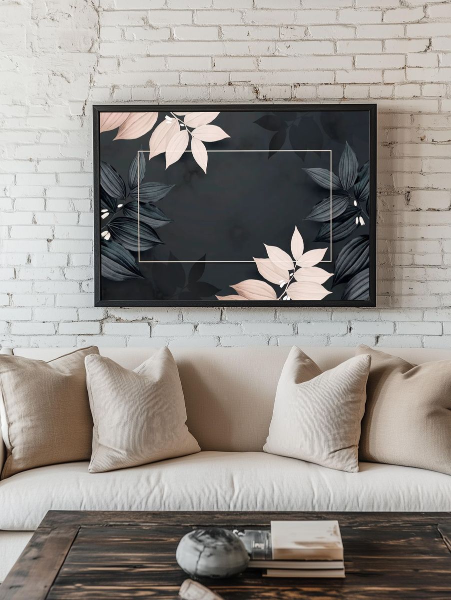 Rectangle golden foliage frame black. room preview