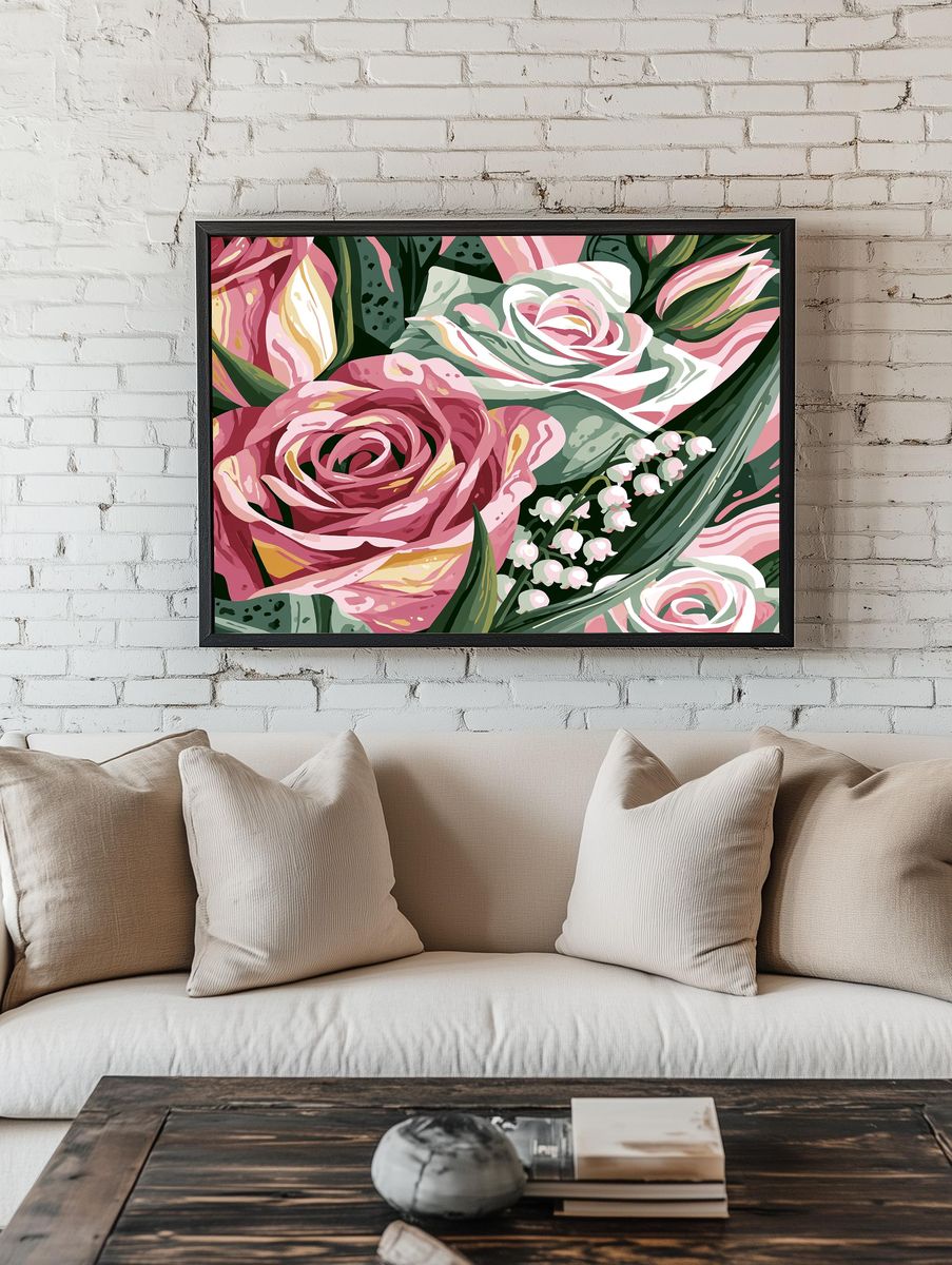 Pink Floral Bouquet Illustration Poster. — room view 1