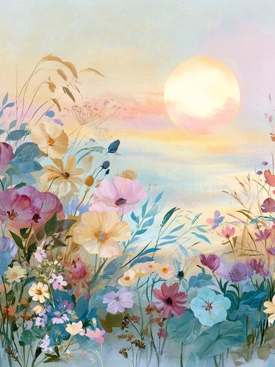 Pastel Wildflower Sunrise Print.