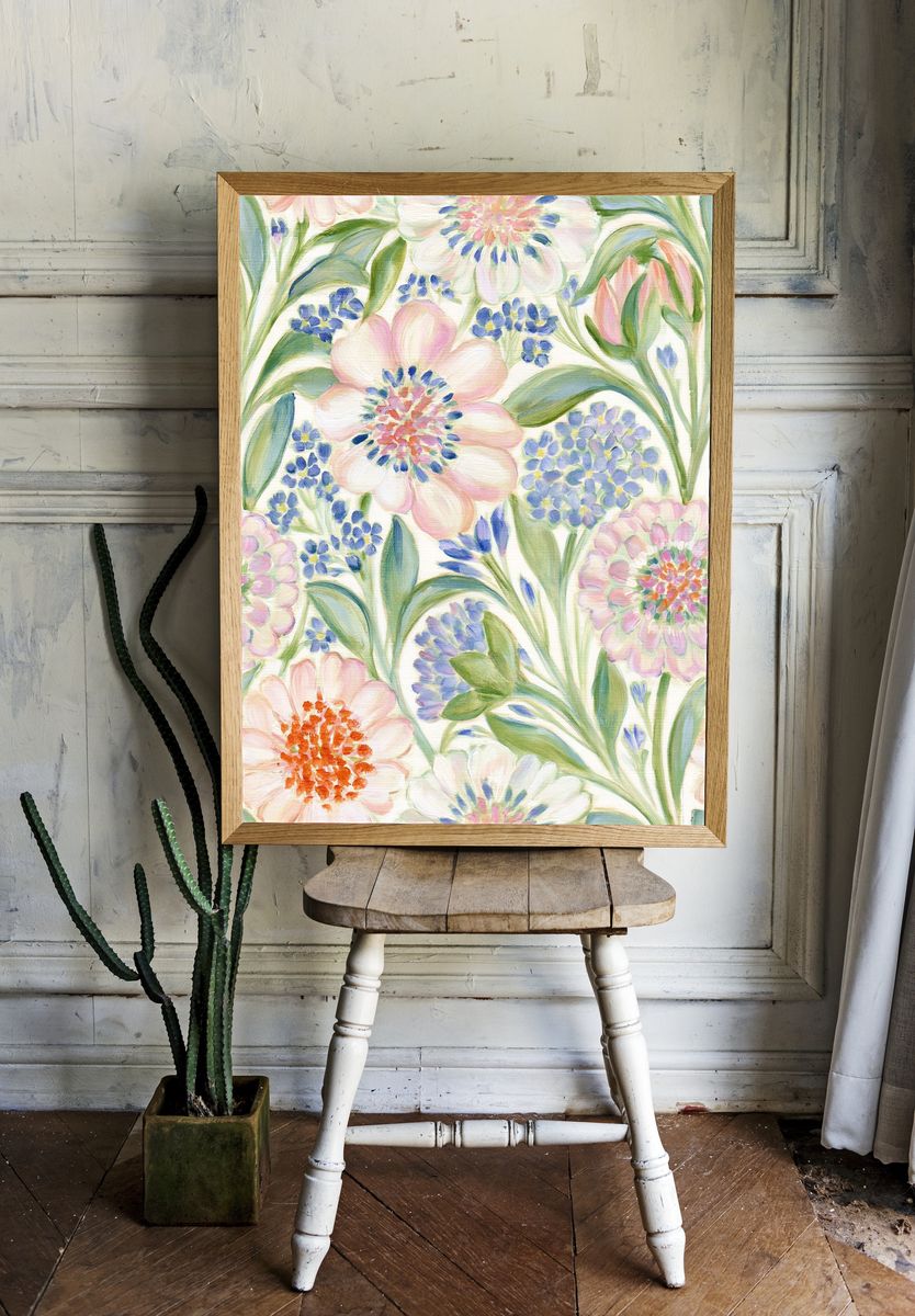 Pastel Floral Garden Print. — room view 1