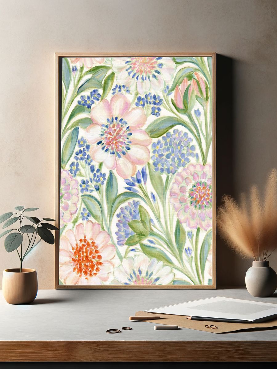 Pastel Floral Garden Print. — room view 2