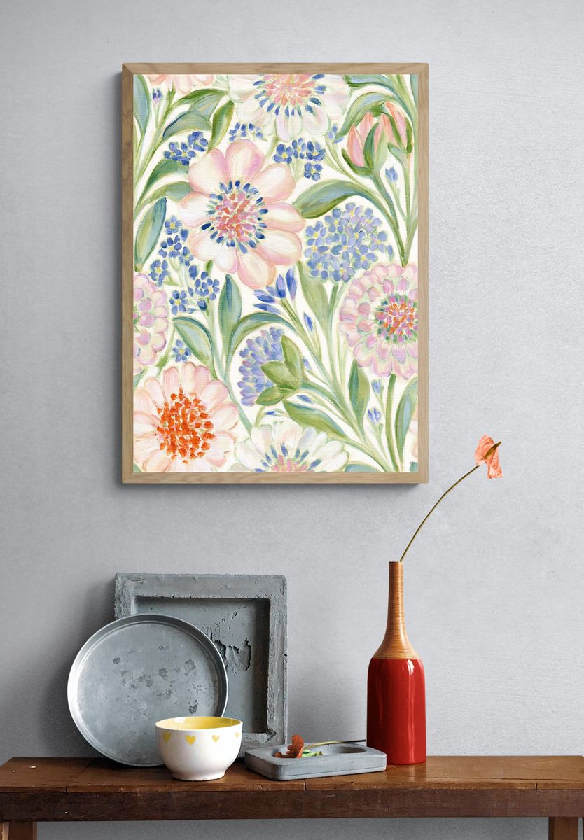 Pastel Floral Garden Print. — room view 3