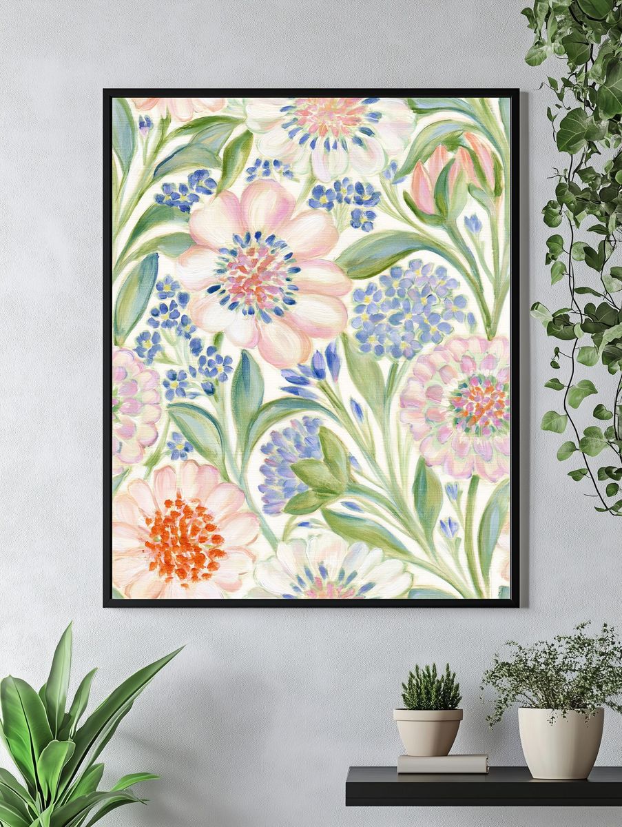 Pastel Floral Garden Print. — room view 4