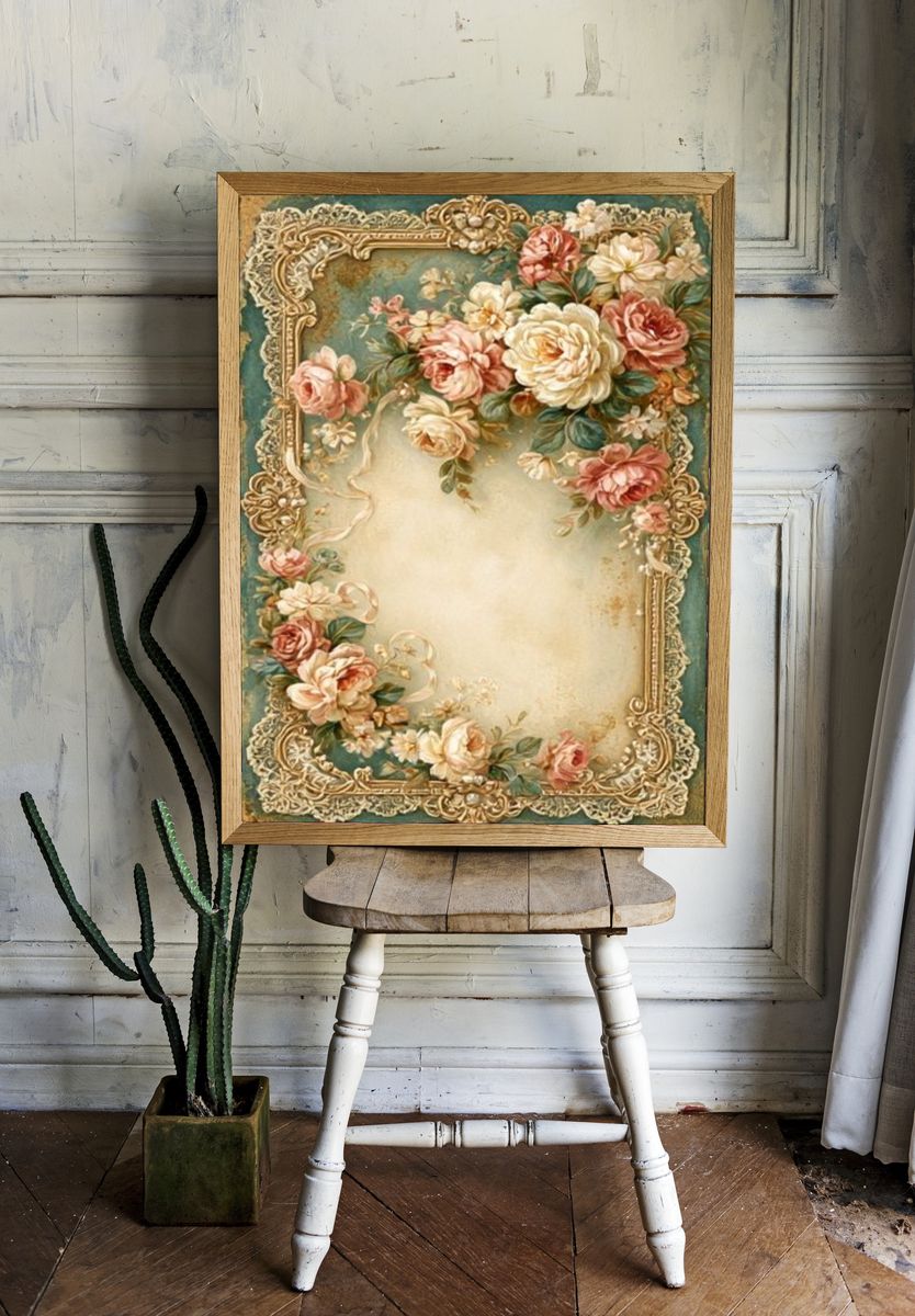Vintage Floral Ornate Frame Poster. — room view 1