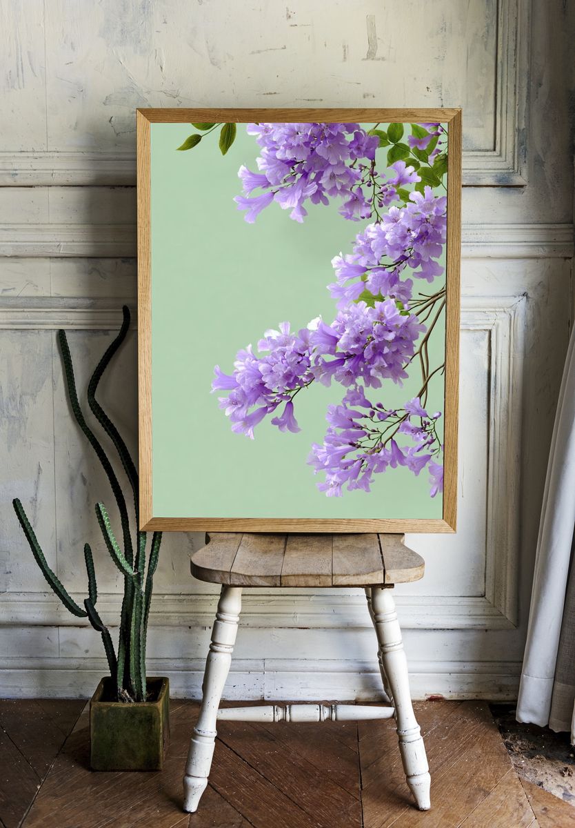 Lavender Blossom Branch Botanical Print. room preview