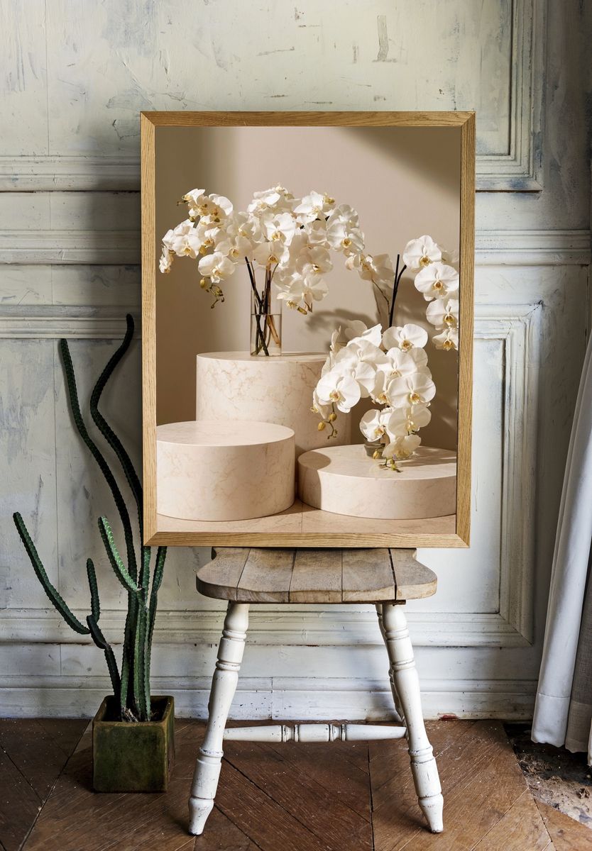 White Orchids Still Life Print. — room view 1
