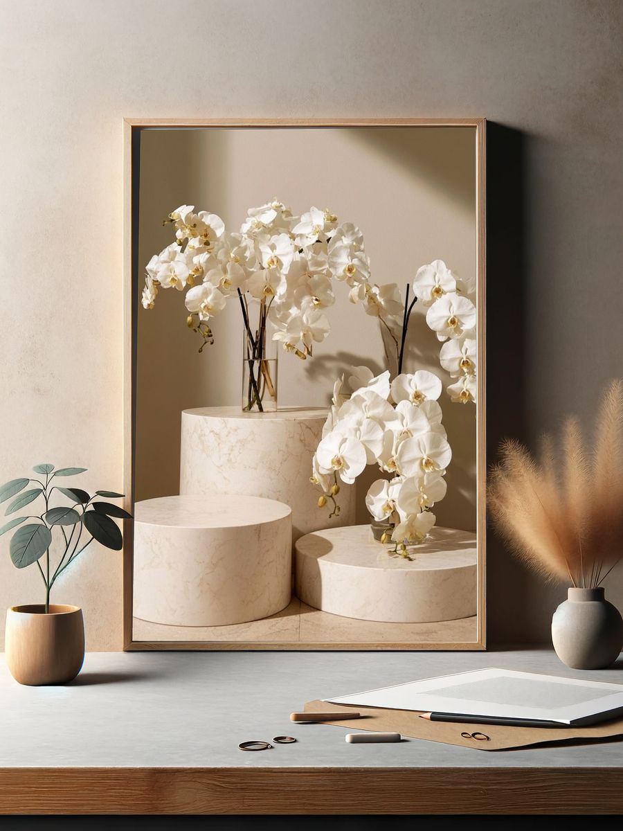 White Orchids Still Life Print. — room view 2