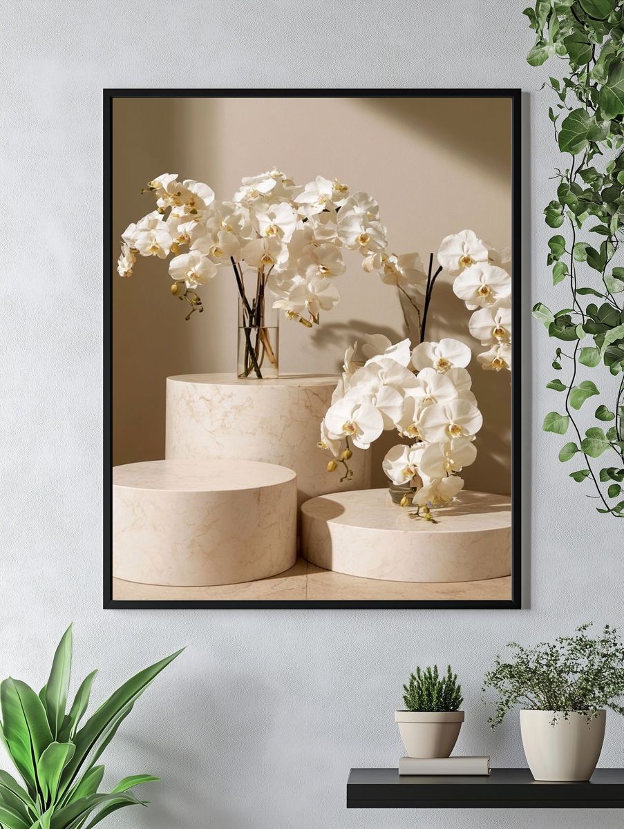 White Orchids Still Life Print. — room view 4