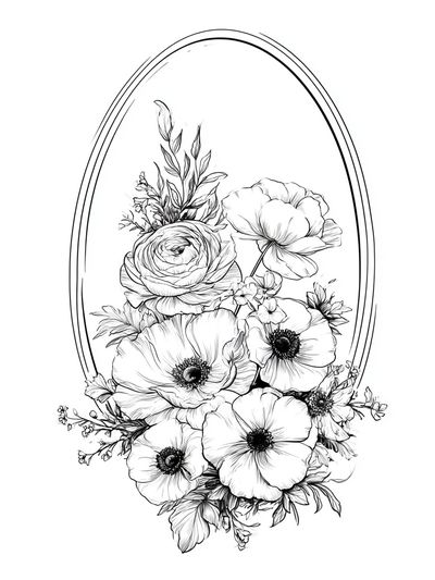 Floral Oval Line Art Poster.