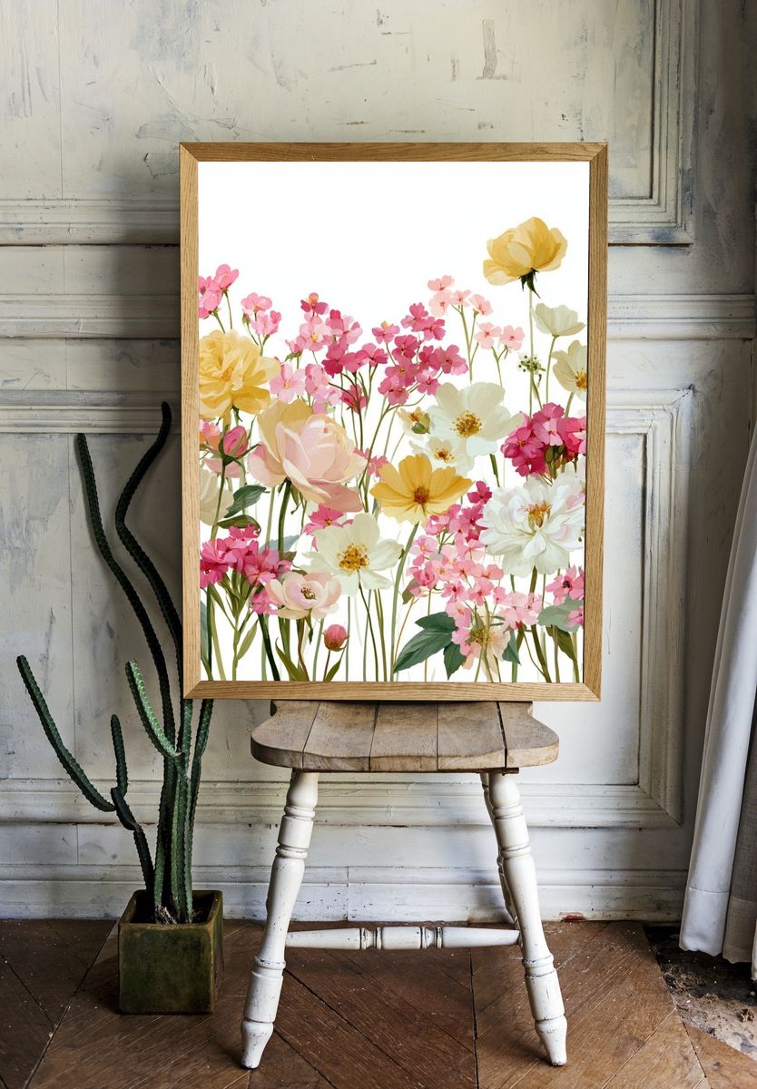 Pastel Wildflower Bouquet Print. — room view 1