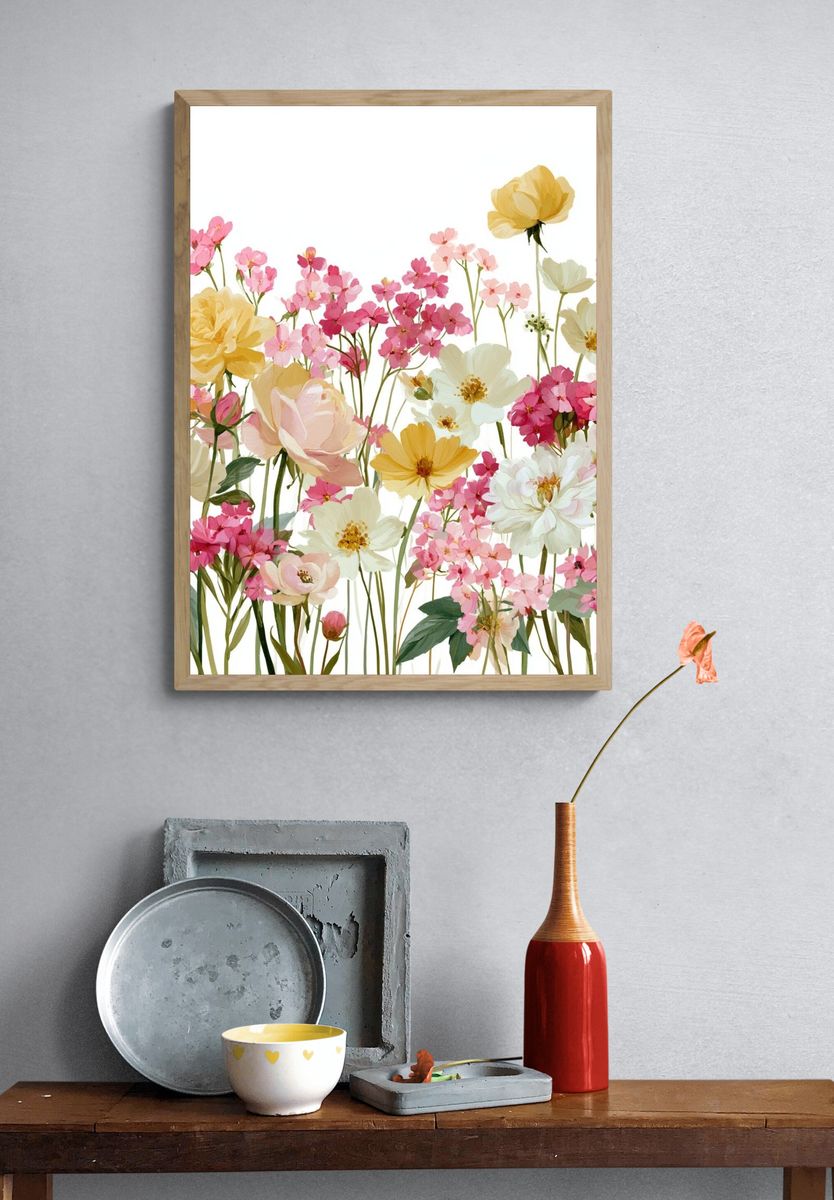 Pastel Wildflower Bouquet Print. — room view 3
