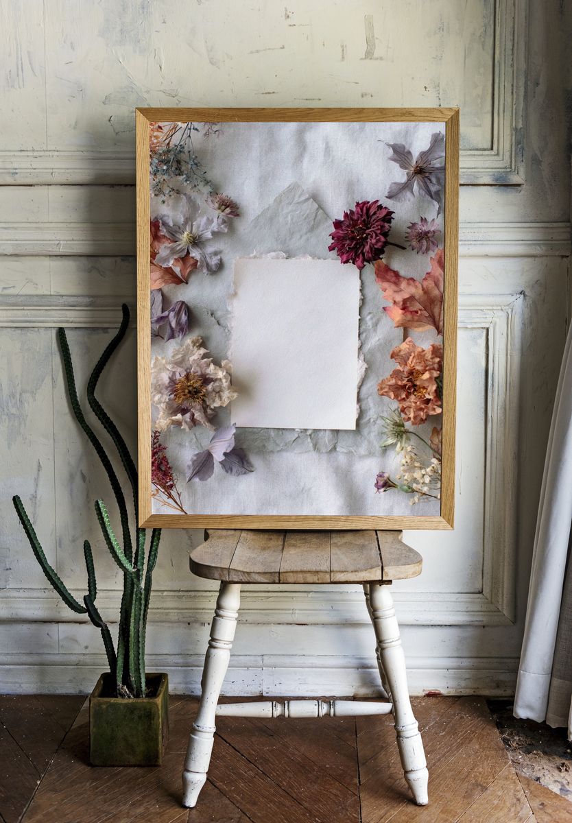 Pressed Flowers Botanical Print. room preview