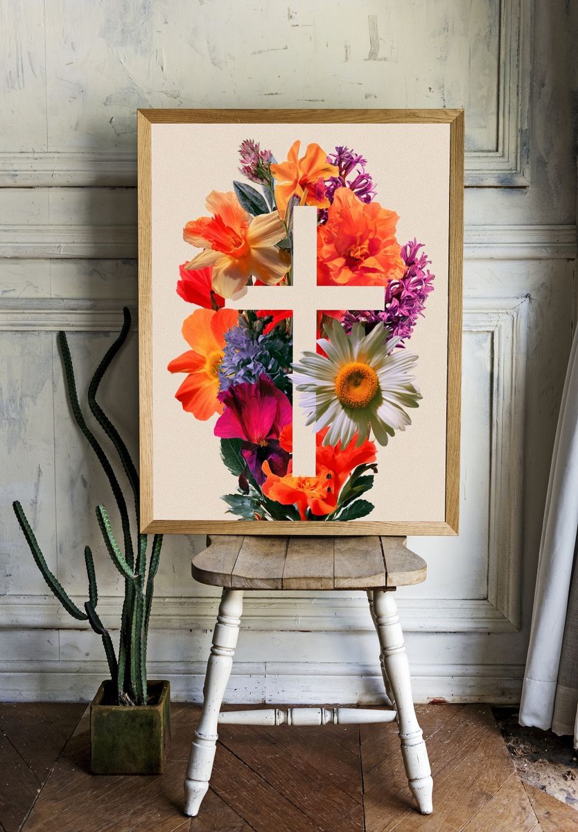Floral Cross Botanical Print. room preview