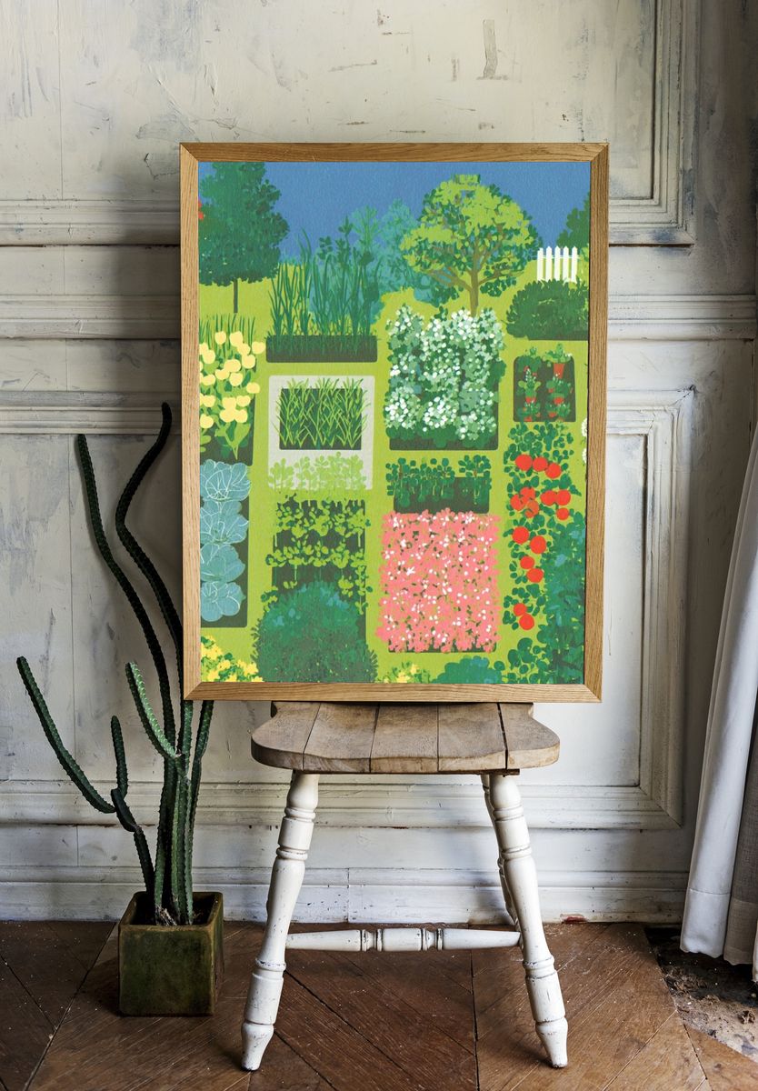 Garden Patchwork Botanical Print. room preview