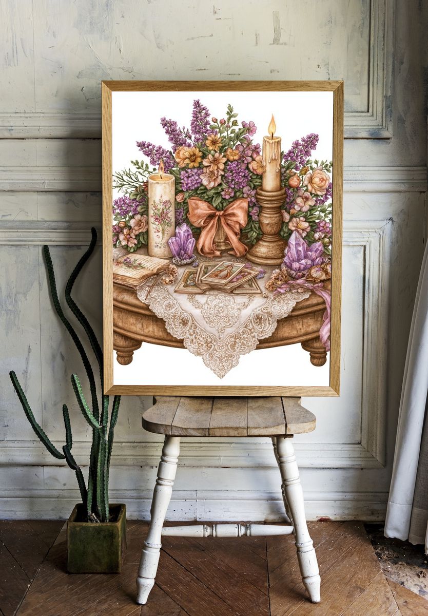 Romantic Floral Still Life Print. room preview
