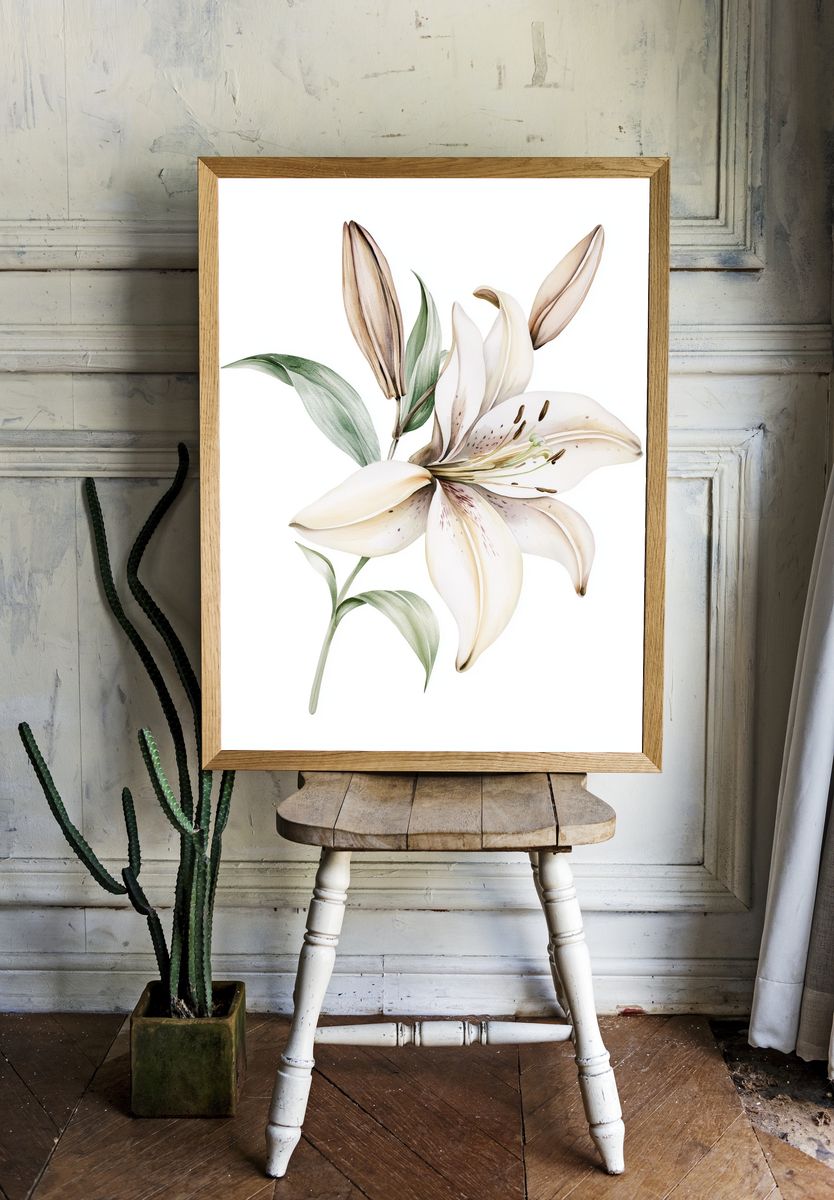 White Lily Watercolor Poster. — room view 1