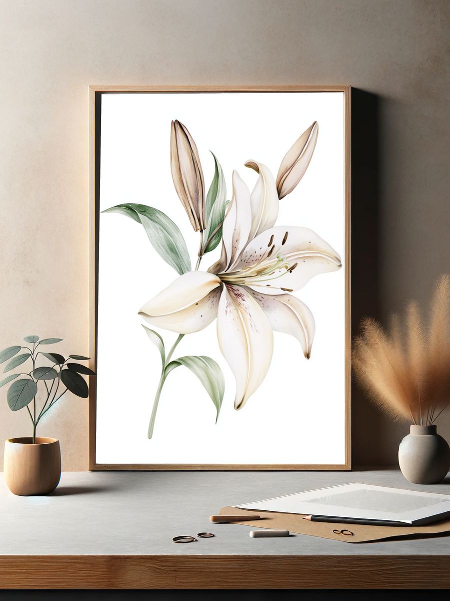 White Lily Watercolor Poster. — room view 2