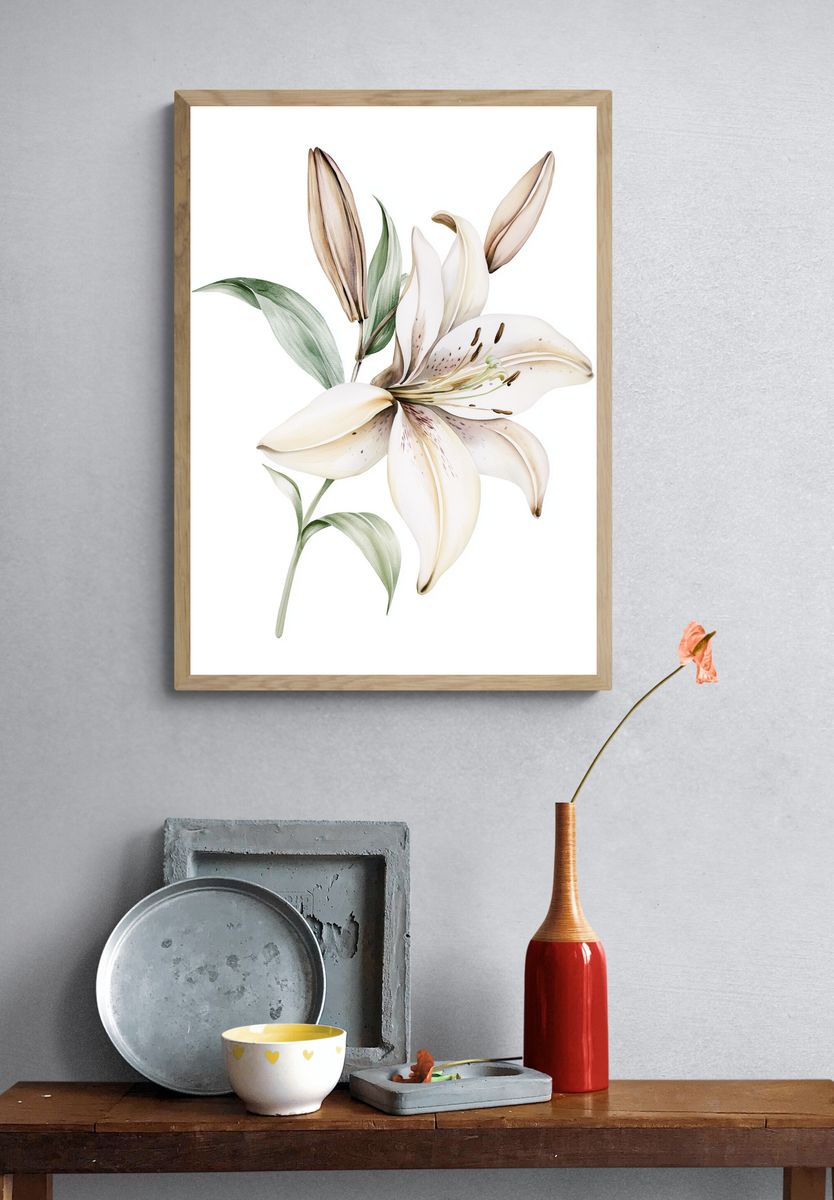 White Lily Watercolor Poster. — room view 3