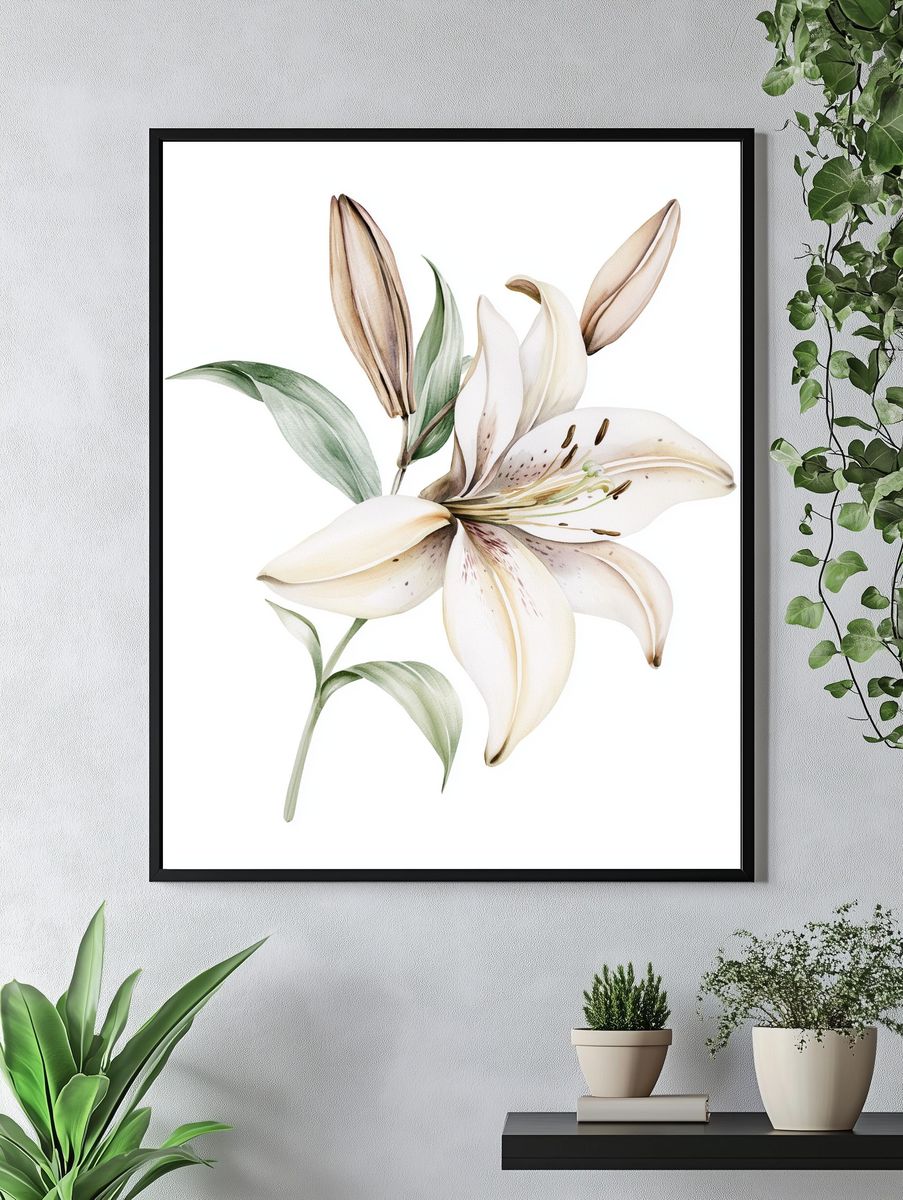 White Lily Watercolor Poster. — room view 4
