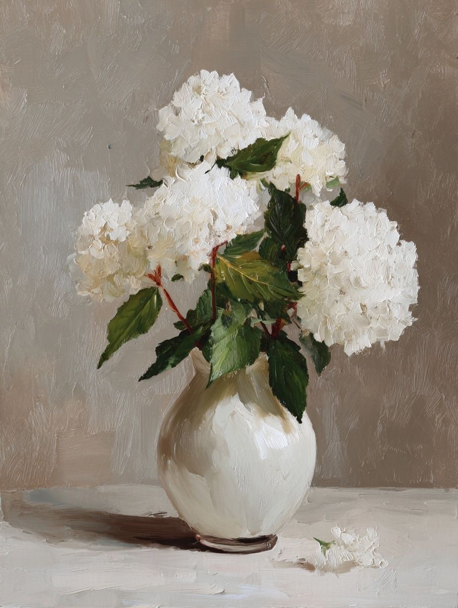 White Hydrangeas Still Life Print. poster — botanical art