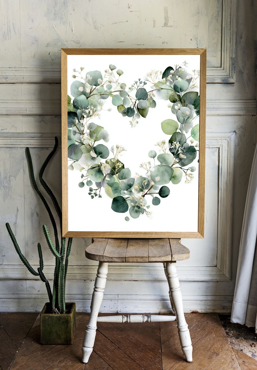 Eucalyptus Heart Watercolor Print room preview