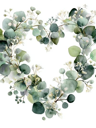 Eucalyptus Heart Watercolor Print. poster