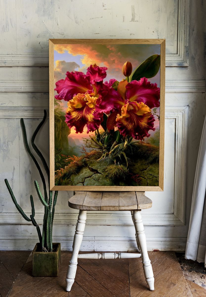 Tropical Orchid Sunset Print. — room view 1