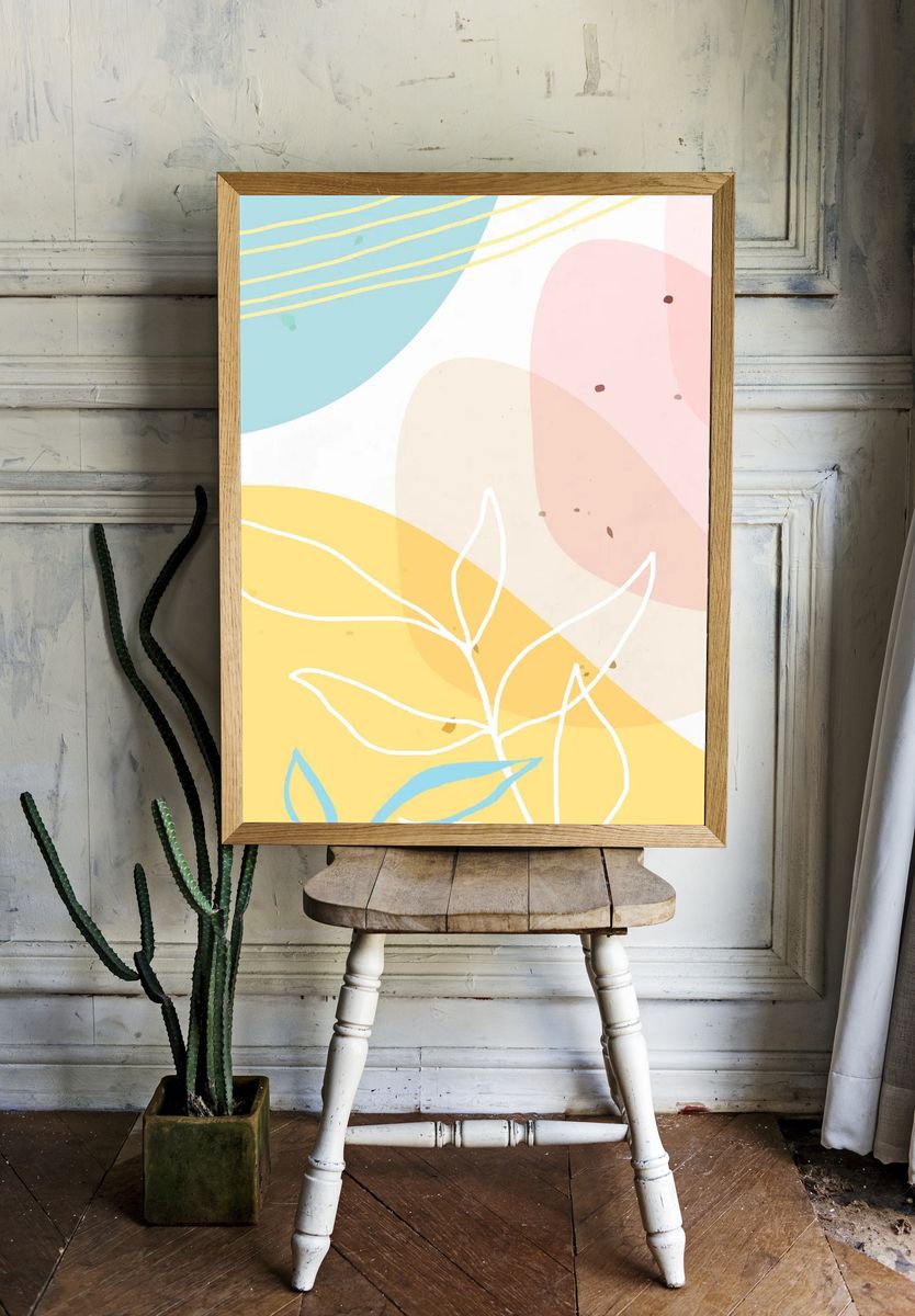 Abstract pastel Memphis patterned background room preview