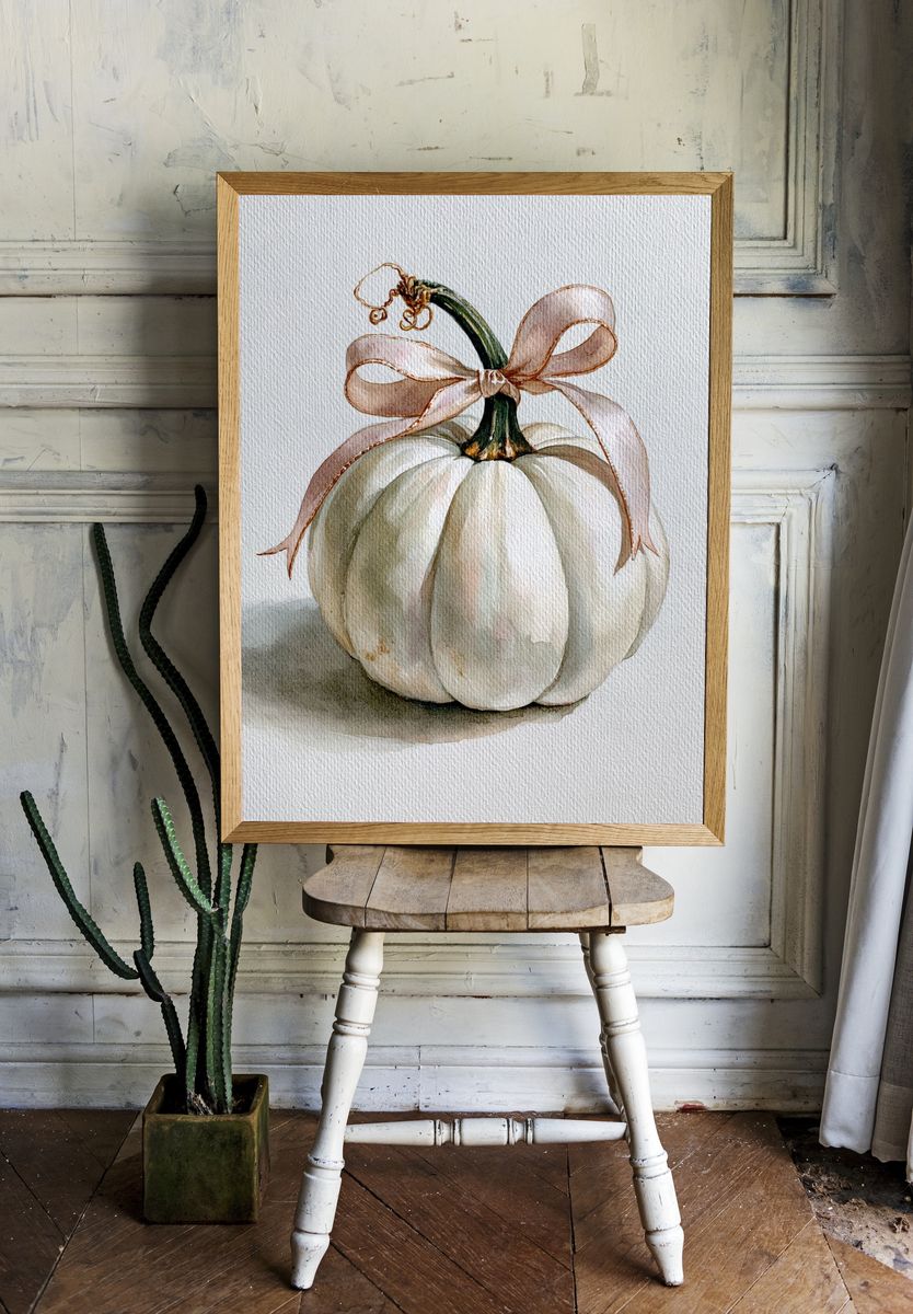 White Pumpkin Watercolor Print. — room view 1