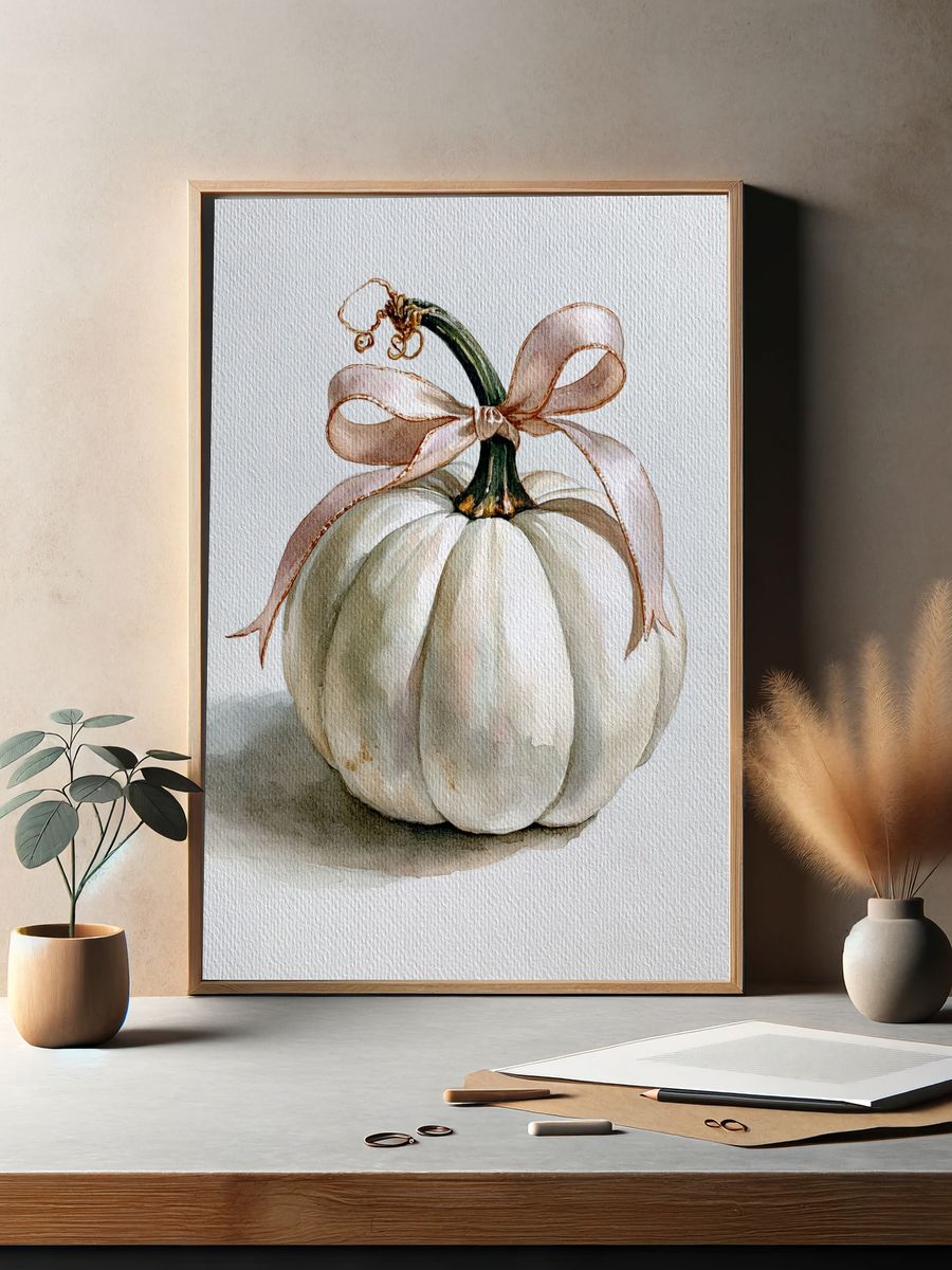 White Pumpkin Watercolor Print. — room view 2