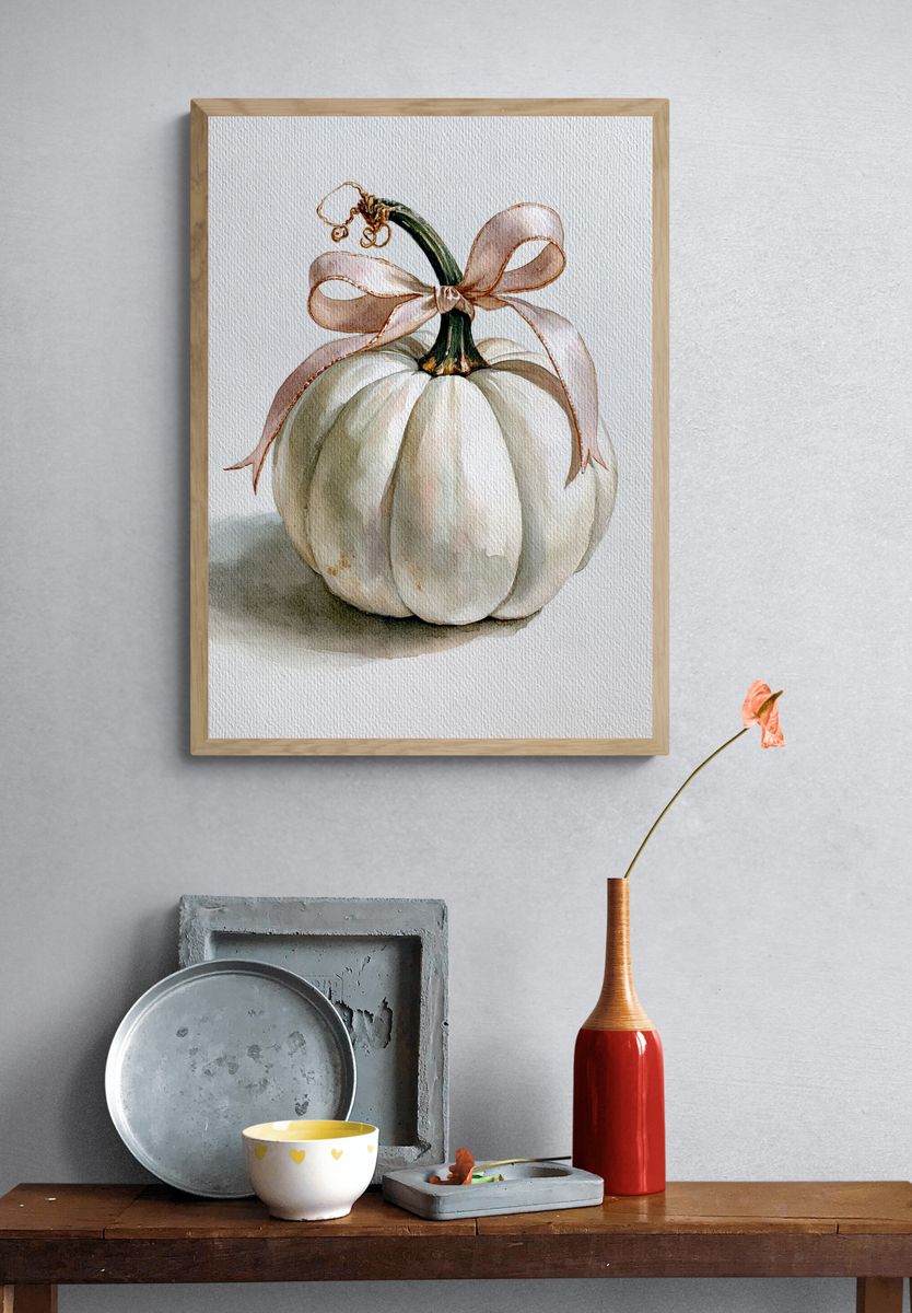 White Pumpkin Watercolor Print. — room view 3