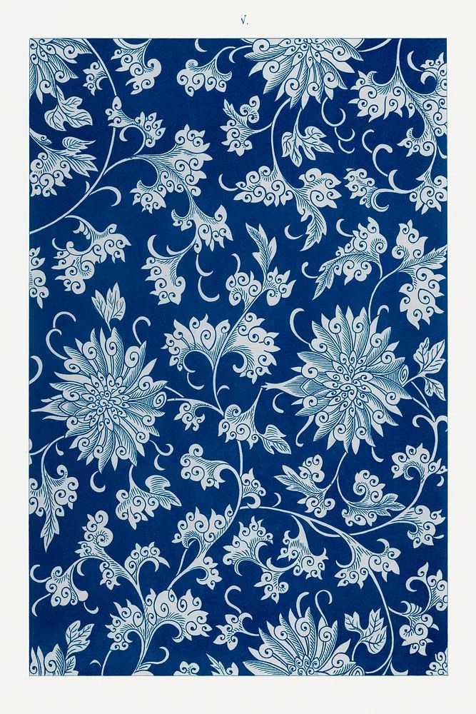 Blue flower pattern, Examples Chinese. poster — botanical art