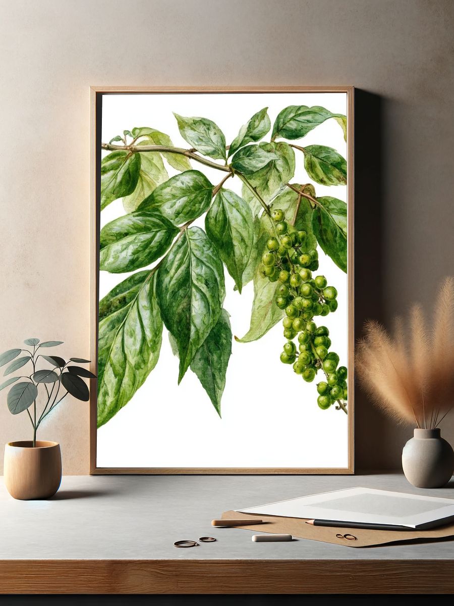 Green Pepper Vine Botanical Print. — room view 2