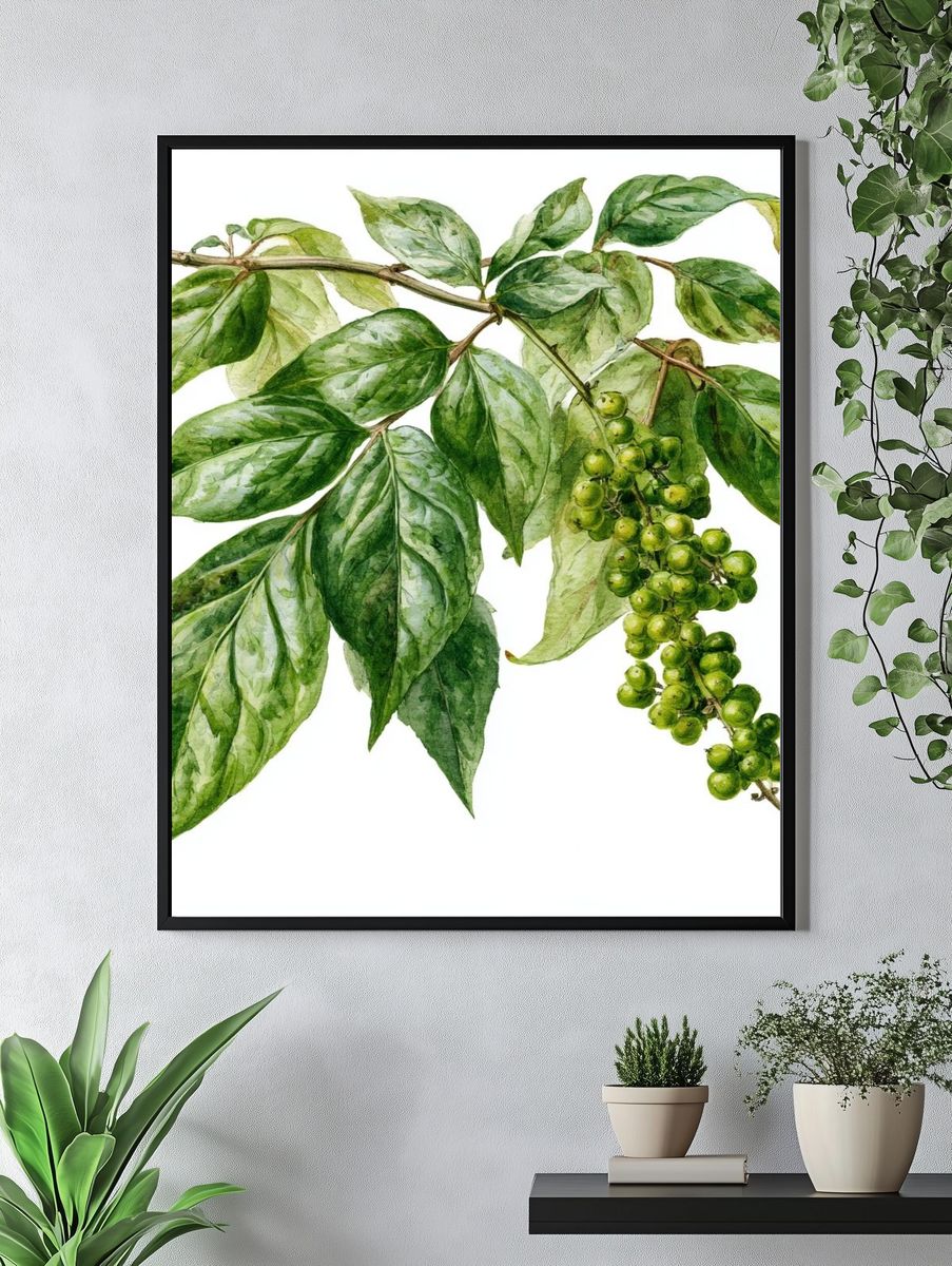 Green Pepper Vine Botanical Print. — room view 4
