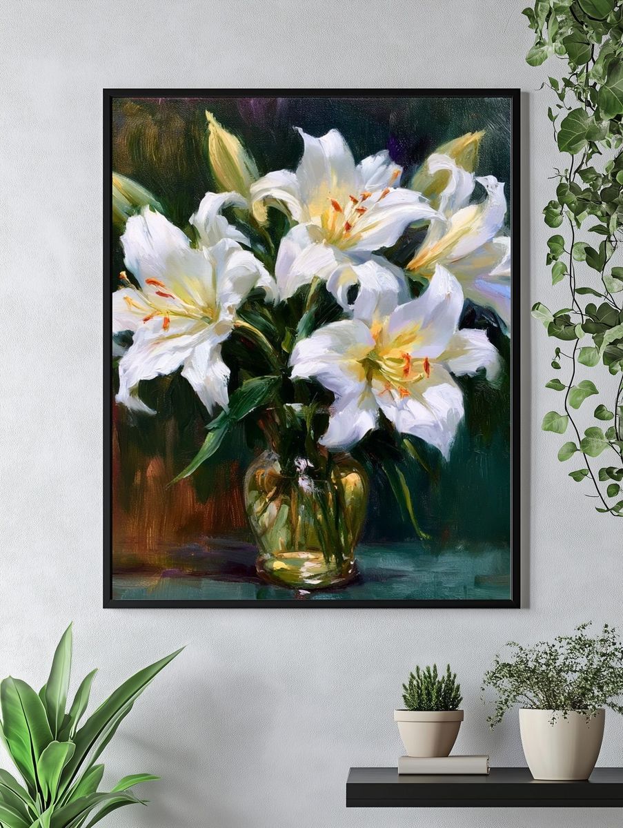 White Lilies Still Life Poster. — room view 4