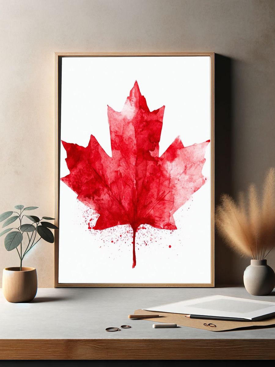 Red Maple Leaf Watercolor Print. — room view 2