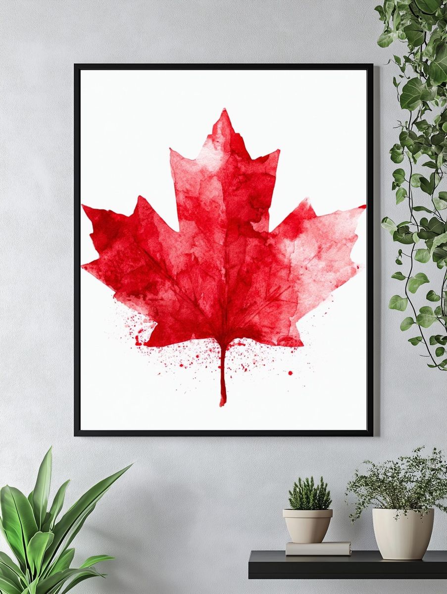 Red Maple Leaf Watercolor Print. — room view 4